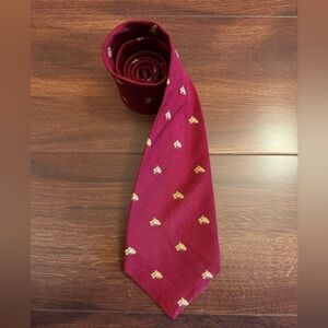 LAUREN Ralph Lauren Red 100% Silk Handmade Jacquard Necktie Made In USA